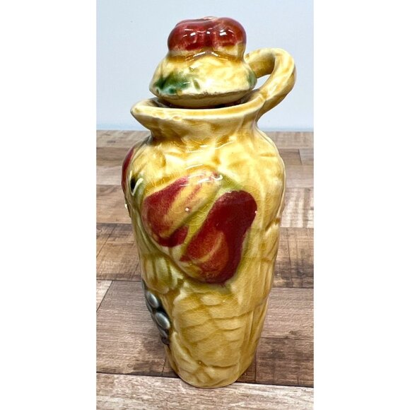 Vintage Hand-Painted Ceramic Oil And Vingar keeper With Handle & Lid Yellow/Red - Picture 1 of 4